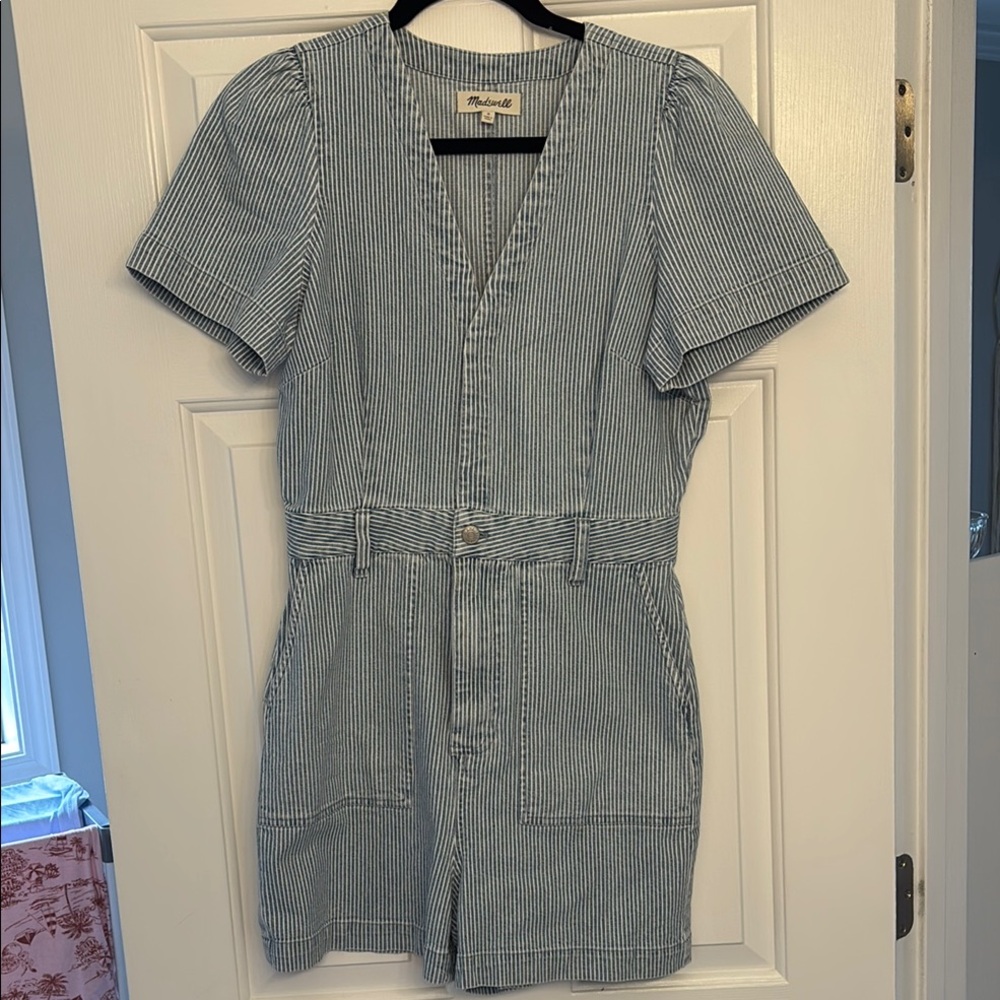 Madewell railroad-striped denim romper